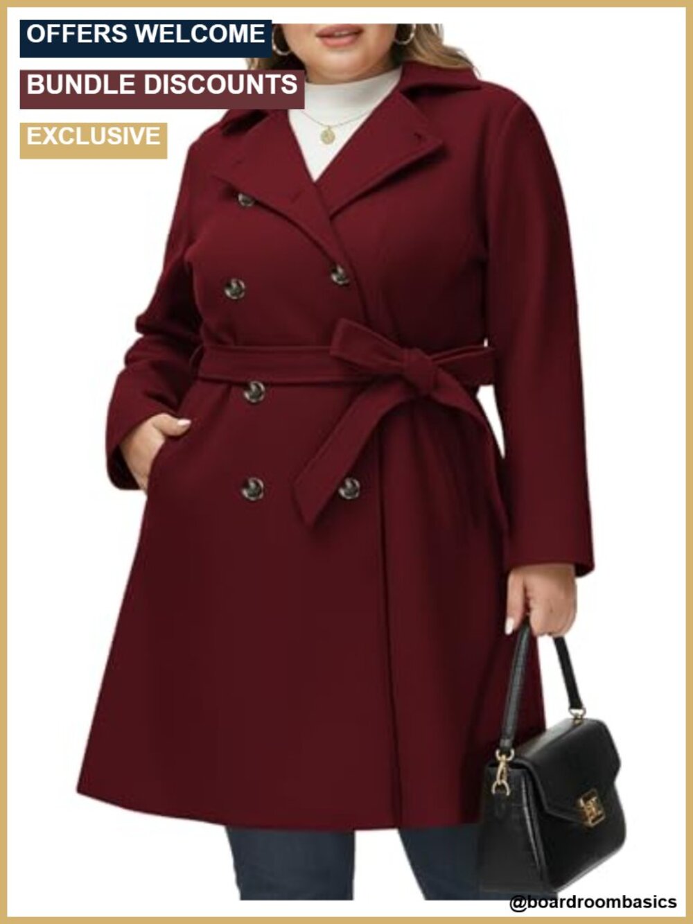 Plus Size Double Breasted Wool Blend Winter Peacoat with Belt